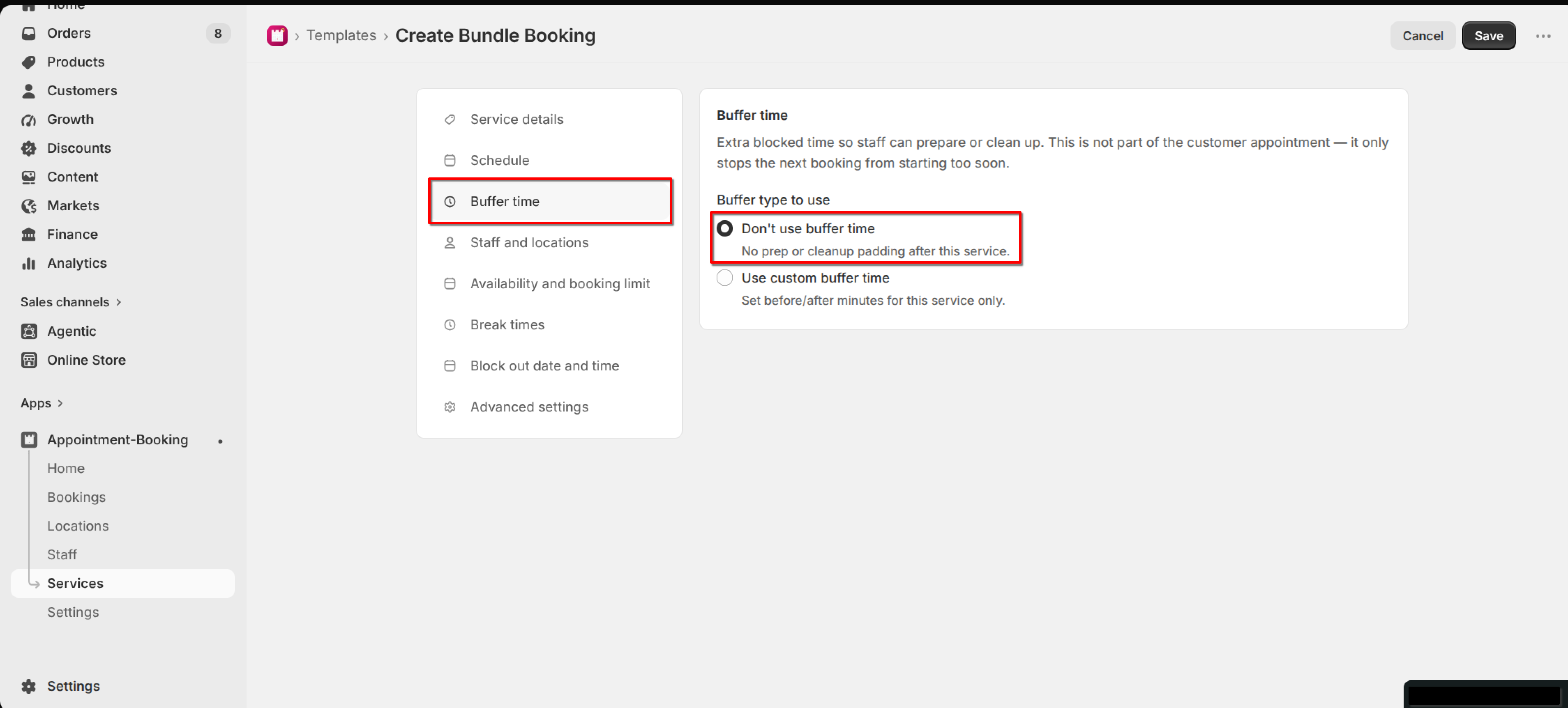 Buffer time tab with "Don't use buffer time" selected under Buffer type to use